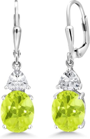Gem Stone King 925 Sterling Silver Light Pink Created Sapphire and White Zirconia Dangle Earrings For Women (6.00 Cttw, Gemstone September Birthstone, Oval 10X8MM, Trillion 5MM) in Saudi Arabia