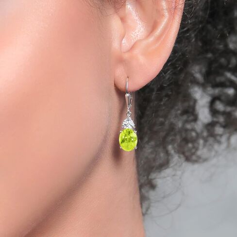 Gem Stone King 925 Sterling Silver Light Pink Created Sapphire and White Zirconia Dangle Earrings For Women (6.00 Cttw, Gemstone September Birthstone, Oval 10X8MM, Trillion 5MM) in Saudi Arabia