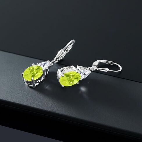 Gem Stone King 925 Sterling Silver Light Pink Created Sapphire and White Zirconia Dangle Earrings For Women (6.00 Cttw, Gemstone September Birthstone, Oval 10X8MM, Trillion 5MM) in Saudi Arabia