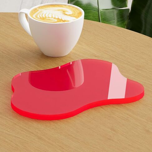 Acrylic Coaster Decorative Plates, Clear Cloud Shape bar Drink Coasters, Coffee Cup Coaster for Desk Accessories Office Home Decor,Perfect for Tabletop, Coffee Table, Kitchen, Bar(red) in Saudi Arabia