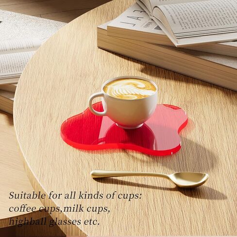 Acrylic Coaster Decorative Plates, Clear Cloud Shape bar Drink Coasters, Coffee Cup Coaster for Desk Accessories Office Home Decor,Perfect for Tabletop, Coffee Table, Kitchen, Bar(red) in Saudi Arabia