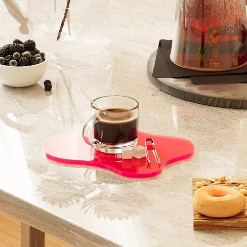 Acrylic Coaster Decorative Plates, Clear Cloud Shape bar Drink Coasters, Coffee Cup Coaster for Desk Accessories Office Home Decor,Perfect for Tabletop, Coffee Table, Kitchen, Bar(red) in Saudi Arabia