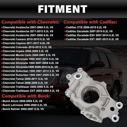 USTAR M365HV Engine Oil Pump Compatible with Chevrolet Avalanche Colorado Impala Silverado Suburban Tahoe, for Buick Allure LaCrosse, for Cadillac CTS Escalade, for Hummer H2 H3 5.3L 6.0L 6.2L V8 in Saudi Arabia