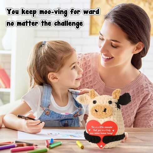 Mini Funny Inspirations Epiral Evential Cow Higds - شكرًا لك على تقدير هدية للنساء رجال زميلات في العمل المراهقات الفتاة المعلم أمي - الكروشيه المصنوعة يدويًا بقرة صغيرة لعيد الميلاد in Kuwait