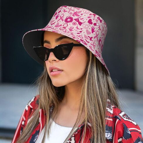 دلو شهر سرطان الثدي قبعات Sun Beach Hat الصيفية الصياد الصياد في الهواء الطلق للنساء الرجال يسافرون in Kuwait