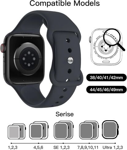 Patenting Sport Band Compatible with Apple Watch Bands for Women Men 38mm/40mm/41mm/42mm(Series 10), Soft Silicone Waterproof Band for iWatch Apple Watch Series 10 9 Ultra 8 7 6 5 4 3 2 1 SE in Kuwait
