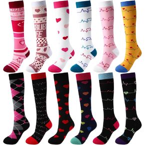 12 Pairs Compression Sock for Nurse Women Men Wide Calf Circulation Compress Stocking Bulk for Surgical Tech Week in Kuwait