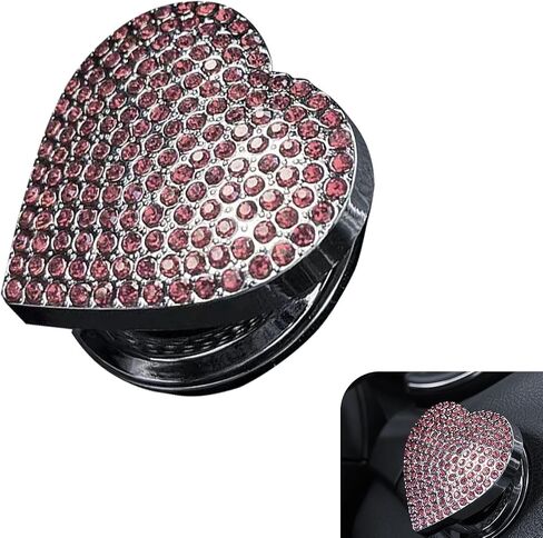 غطاء زر بدء تشغيل PLING ، ملصق غطاء زر الإشعال CUE HEART ، أزرار بدء محرك RHINESTONE CRISTAL ، أغطية أغطية ، إكسسوارات الديكور الداخلية للسيارة لمعظم السيارات (أسود أبيض） in Saudi Arabia