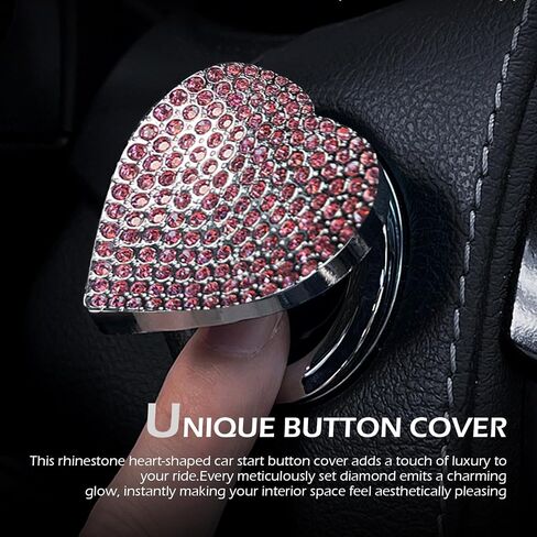 غطاء زر بدء تشغيل PLING ، ملصق غطاء زر الإشعال CUE HEART ، أزرار بدء محرك RHINESTONE CRISTAL ، أغطية أغطية ، إكسسوارات الديكور الداخلية للسيارة لمعظم السيارات (أسود أبيض） in Saudi Arabia