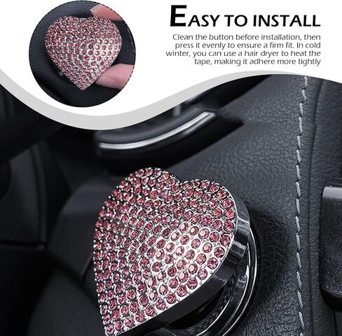 غطاء زر بدء تشغيل PLING ، ملصق غطاء زر الإشعال CUE HEART ، أزرار بدء محرك RHINESTONE CRISTAL ، أغطية أغطية ، إكسسوارات الديكور الداخلية للسيارة لمعظم السيارات (أسود أبيض） in Saudi Arabia
