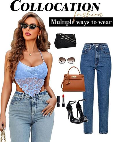 Avidlove Lace Tops for Women Sexy Crop Top Halter V Neck Cami Lingerie Y2K Camisoles 2025 Trendy in Kuwait