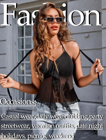 Avidlove Halter Tops for Women Mesh Tank Top Sexy Camisoles Y2K Crop Top Going Out Tops Trendy Summer Tops Outfits in Saudi Arabia