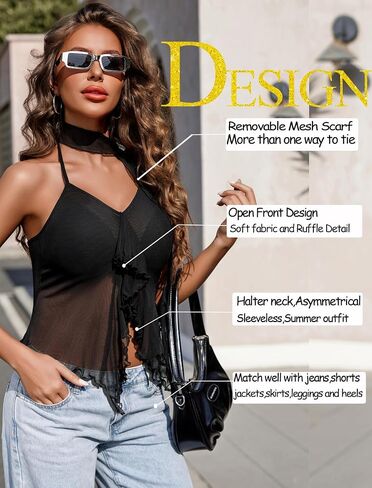 Avidlove Halter Tops for Women Mesh Tank Top Sexy Camisoles Y2K Crop Top Going Out Tops Trendy Summer Tops Outfits in Saudi Arabia