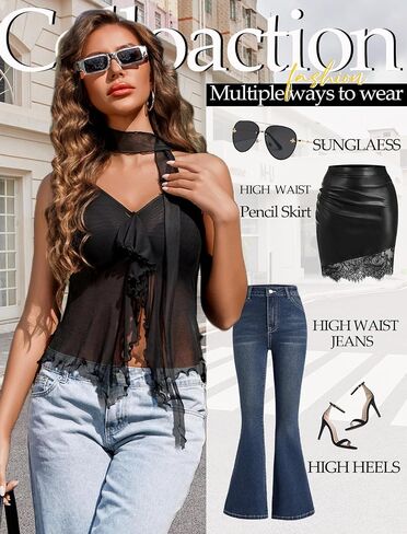 Avidlove Halter Tops for Women Mesh Tank Top Sexy Camisoles Y2K Crop Top Going Out Tops Trendy Summer Tops Outfits in Saudi Arabia