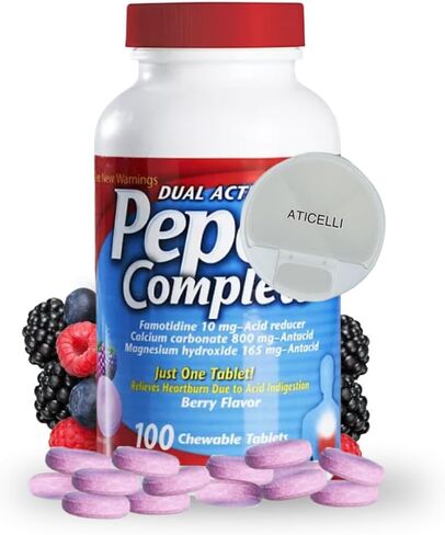 Complete Chewable Acid Reducer - Heartburn Ease, Acid Reflux Reducer, Heartburn Chews, 2 Pack 50 Ct Antacid Tablets Chewable On The Go Pill Case (Mint 100ct) in Saudi Arabia