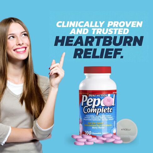 Complete Chewable Acid Reducer - Heartburn Ease, Acid Reflux Reducer, Heartburn Chews, 2 Pack 50 Ct Antacid Tablets Chewable On The Go Pill Case (Mint 100ct) in Saudi Arabia