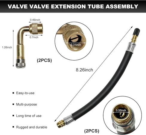 4PCS Tire Valve Extension Set, 8.27" Flexible Tire Stem Extenders with 90° Brass Schrader Adaptors, Universal Tyre Valve Extension Adapters for Cars Truck Motorcycle Scooter in Saudi Arabia