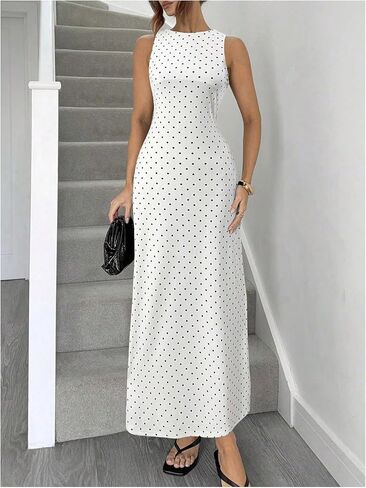 Verdusa Women's Polka Dots Tie Back Bodycon Dresses Backless Long Wedding Guest Dress in Saudi Arabia