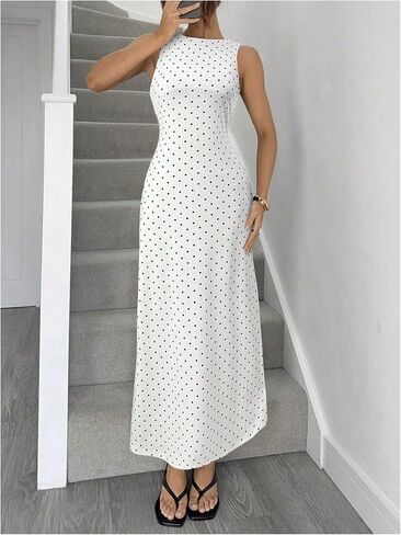 Verdusa Women's Polka Dots Tie Back Bodycon Dresses Backless Long Wedding Guest Dress in Saudi Arabia