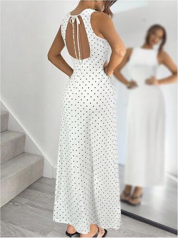 Verdusa Women's Polka Dots Tie Back Bodycon Dresses Backless Long Wedding Guest Dress in Saudi Arabia