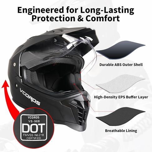 Vcoros Adventure Motorcycle Helmet VS-908 ATV Dirt Bike Off Road Motocross Full Face Helmet for البالغين المعتمدين in Saudi Arabia