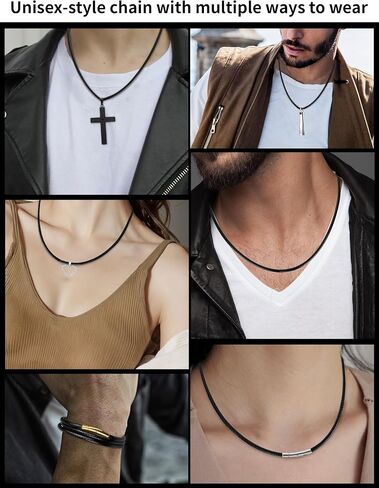 Waterproof&Sweatproof Soft Leather Cord Necklace for Men Women Black Leather Rope Chain 316L Stainless Steel Easy Lock Snap Clasp Braided Wax Chain for Pendant Jewelry 2mm/3mm, 16" to 30" in Saudi Arabia