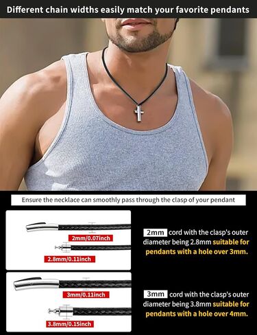 Waterproof&Sweatproof Soft Leather Cord Necklace for Men Women Black Leather Rope Chain 316L Stainless Steel Easy Lock Snap Clasp Braided Wax Chain for Pendant Jewelry 2mm/3mm, 16" to 30" in Saudi Arabia