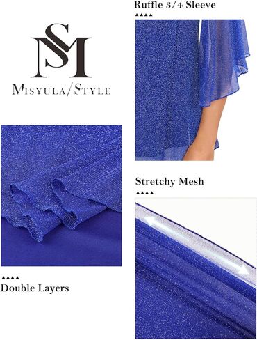 Misyula ساحة الرقبة متداخلة كشكش كم مزدوجة الطبقات شبكة مطاطية بلوزة عادية فلوي تونك القمم M-3XL in Kuwait