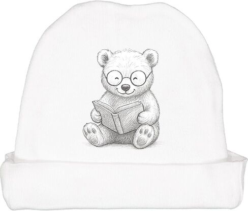 inktastic Cute Reading Bear Illustration with Glasses Baby Beanie Hat in Saudi Arabia