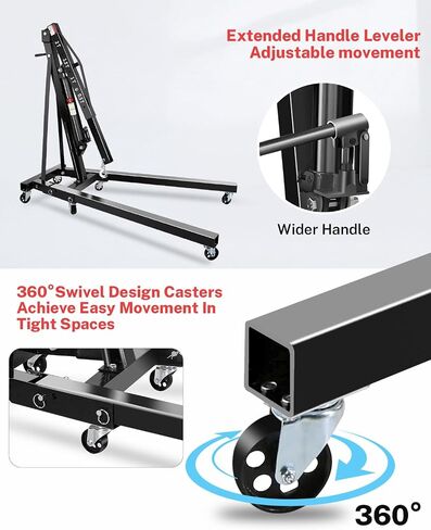 2 Ton Hydraulic Engine Hoist Crane with Lever, Folding Heavy-Duty Cherry Picker with 6 Locking Wheels & 4 Boom Positions, for Truck/SUV Engines, Garage Workshop, Industrial Lifting (Net Wt. 168 lbs) in Saudi Arabia
