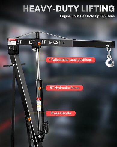 2 Ton Hydraulic Engine Hoist Crane with Lever, Folding Heavy-Duty Cherry Picker with 6 Locking Wheels & 4 Boom Positions, for Truck/SUV Engines, Garage Workshop, Industrial Lifting (Net Wt. 168 lbs) in Saudi Arabia