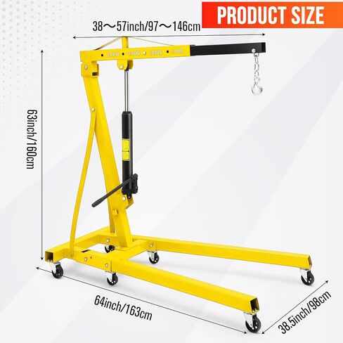 2 Ton Hydraulic Engine Hoist, 4400LB Folding Cherry Picker Shop Crane Hoist Lift with 6 Casters & Telescopic Boom for Lifting Motor, Garage, Workshop and Factory, Heavy Duty, Yellow in Saudi Arabia