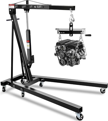 2 Ton Hydraulic Engine Hoist Crane with Lever, Folding Heavy-Duty Cherry Picker with 6 Locking Wheels & 4 Boom Positions, for Truck/SUV Engines, Garage Workshop, Industrial Lifting (Net Wt. 168 lbs) in Saudi Arabia