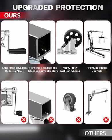 2 Ton Hydraulic Engine Hoist Crane with Lever, Folding Heavy-Duty Cherry Picker with 6 Locking Wheels & 4 Boom Positions, for Truck/SUV Engines, Garage Workshop, Industrial Lifting (Net Wt. 168 lbs) in Saudi Arabia