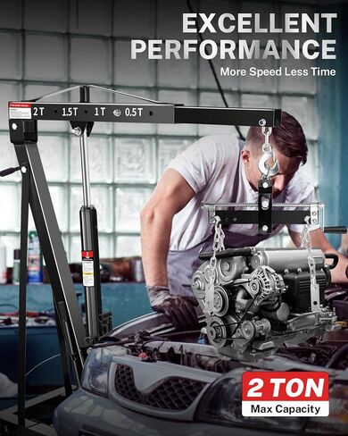 2 Ton Hydraulic Engine Hoist Crane with Lever, Folding Heavy-Duty Cherry Picker with 6 Locking Wheels & 4 Boom Positions, for Truck/SUV Engines, Garage Workshop, Industrial Lifting (Net Wt. 168 lbs) in Saudi Arabia