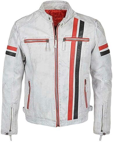 Distressed Cafe Racer Leather Jacket Men - Slim Fit Vintage Style Motorcycle Leather Jackets for Men in Saudi Arabia