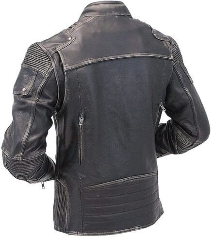 Distressed Cafe Racer Leather Jacket Men - Slim Fit Vintage Style Motorcycle Leather Jackets for Men in Saudi Arabia