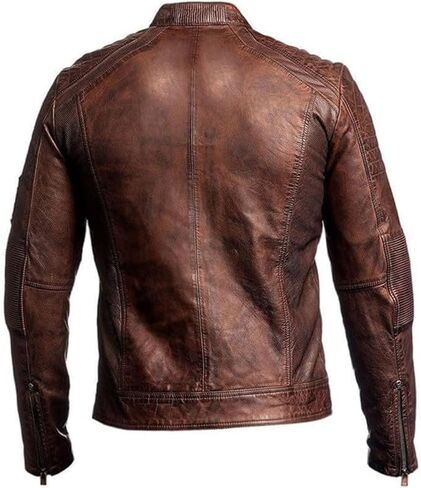 Distressed Cafe Racer Leather Jacket Men - Slim Fit Vintage Style Motorcycle Leather Jackets for Men in Saudi Arabia