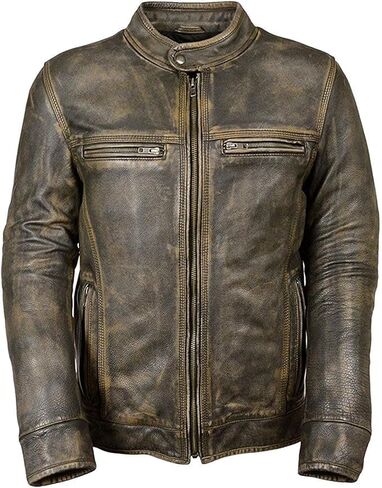 Distressed Cafe Racer Leather Jacket Men - Slim Fit Vintage Style Motorcycle Leather Jackets for Men in Saudi Arabia
