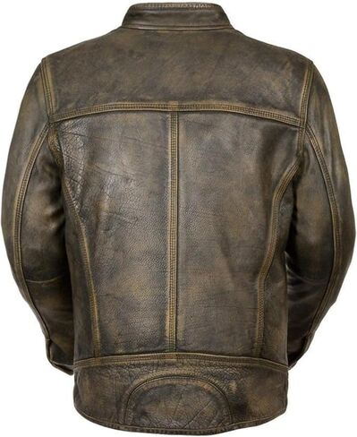 Distressed Cafe Racer Leather Jacket Men - Slim Fit Vintage Style Motorcycle Leather Jackets for Men in Saudi Arabia