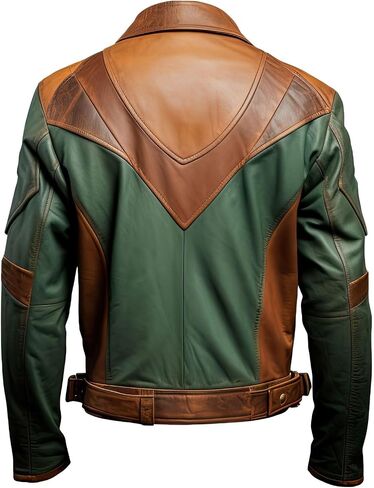 Generic Men's Distressed Brown Sea Green Leather Jacket with Shirt Collar, Lightweight Racing Style in Saudi Arabia