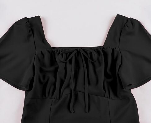 Wellwits Women's Square Neck Bow Ruched Bucked Layer Vintage Party Bress in Saudi Arabia