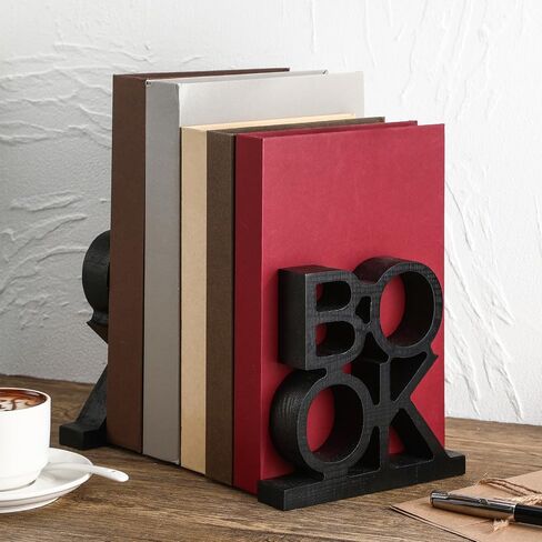 Chunful 2 قطع مجموعة Bookends منحوتة في كتاب Block Letters Rustic Fun Bockends Decorative Wood Book Weads for Home Office Library Weshelf Desk in Saudi Arabia