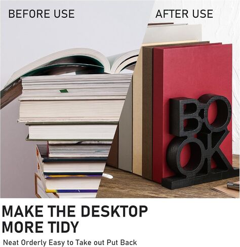 Chunful 2 قطع مجموعة Bookends منحوتة في كتاب Block Letters Rustic Fun Bockends Decorative Wood Book Weads for Home Office Library Weshelf Desk in Saudi Arabia
