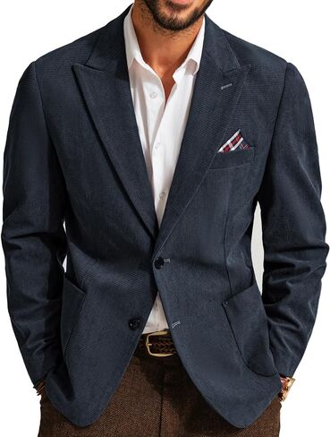 السترة للرجال عتيقة Corduroy Jacket Peak Lapel Business Bushons اثنين من المعاطف الرياضية غير الرسمية البحرية الأزرق in Saudi Arabia