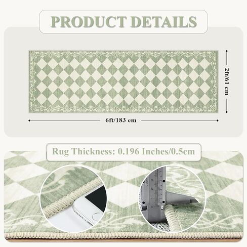 Beeiva Checkered Bathroom Runner Rug 2x6, Black and White Washable Runners for Hallways Non Slip, Moroccan Trellis 2x6 Rug for Besides Laundry Kitchen, Checkerboard Stain Resistant Bathroom Decor in Kuwait