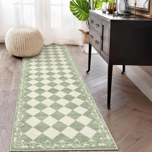 Beeiva Checkered Bathroom Runner Rug 2x6, Black and White Washable Runners for Hallways Non Slip, Moroccan Trellis 2x6 Rug for Besides Laundry Kitchen, Checkerboard Stain Resistant Bathroom Decor in Kuwait