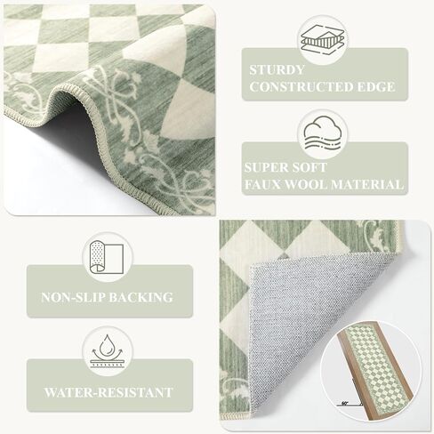 Beeiva Checkered Bathroom Runner Rug 2x6, Black and White Washable Runners for Hallways Non Slip, Moroccan Trellis 2x6 Rug for Besides Laundry Kitchen, Checkerboard Stain Resistant Bathroom Decor in Kuwait
