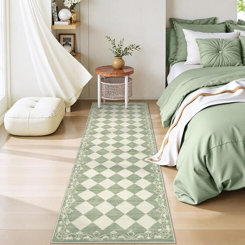 Beeiva Checkered Bathroom Runner Rug 2x6, Black and White Washable Runners for Hallways Non Slip, Moroccan Trellis 2x6 Rug for Besides Laundry Kitchen, Checkerboard Stain Resistant Bathroom Decor in Kuwait