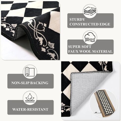 Beeiva Checkered Bathroom Runner Rug 2x6, Black and White Washable Runners for Hallways Non Slip, Moroccan Trellis 2x6 Rug for Besides Laundry Kitchen, Checkerboard Stain Resistant Bathroom Decor in Kuwait